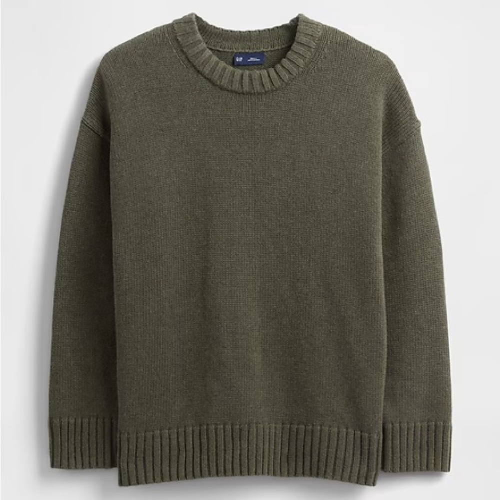 GAP 100% Cotton Oversized Sweater Olive Green Crewneck Size Small